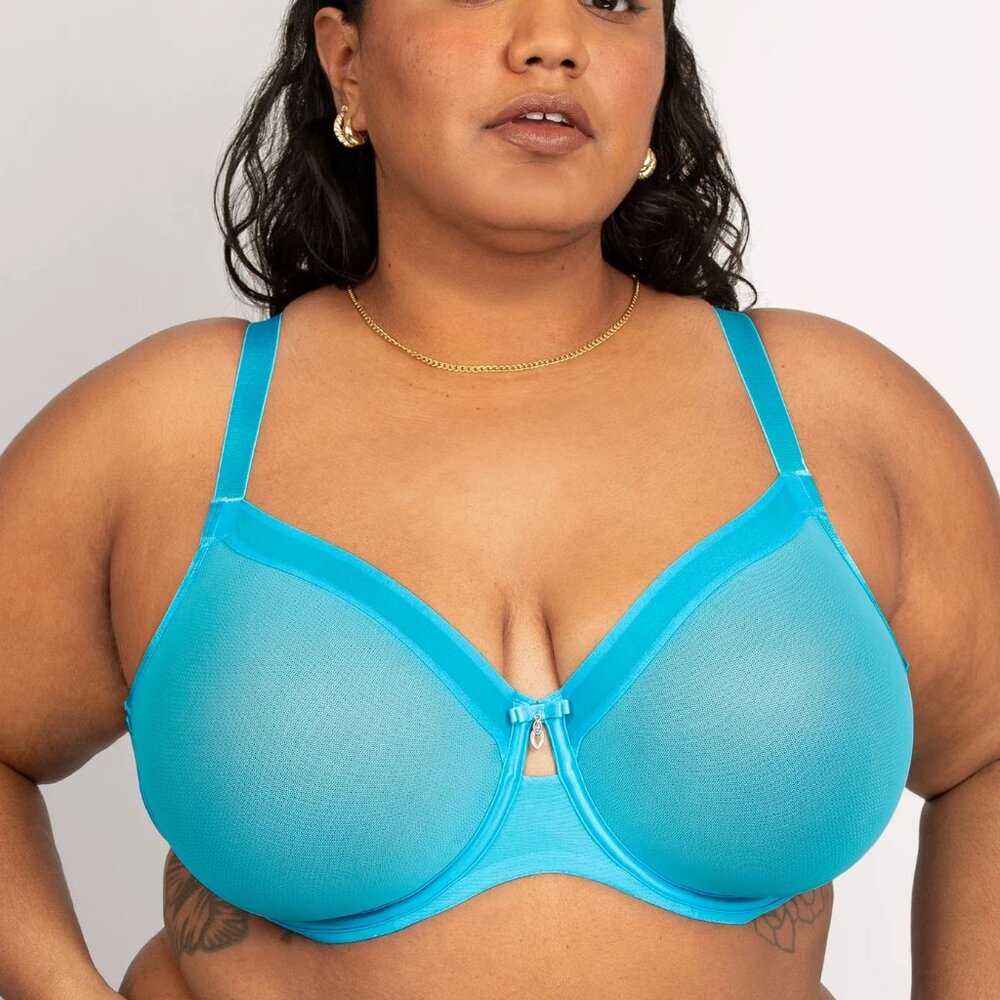 44F  Blue Mesh Curvy Contour Victoria's Secret Mesh Unlined Underwire Bras